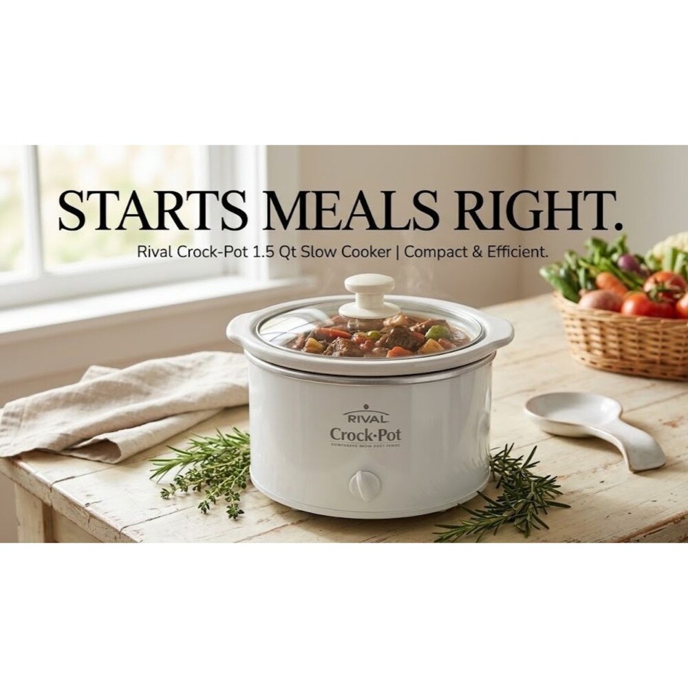 Rival Crock-Pot 1.5 Qt Slow Cooker Model 3215 White Stoneware